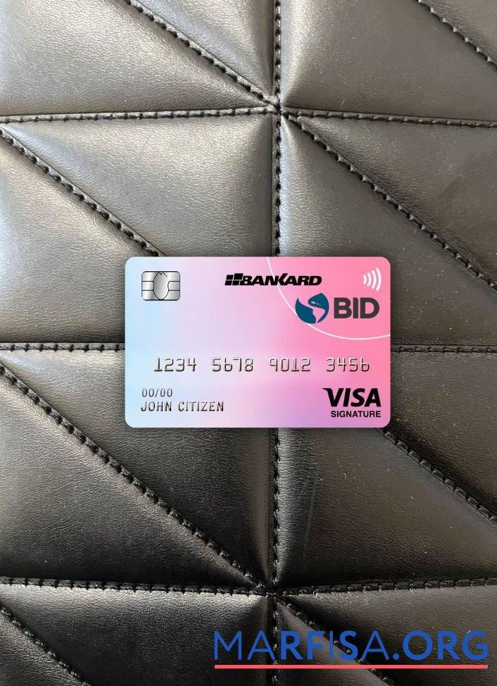 Printable Ecuador Banco Interamericano de desarrollo (BID) bank visa signature card photolook front sample